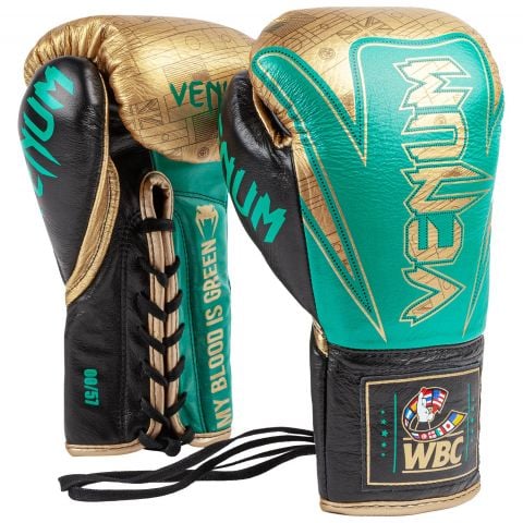 Guantoni da boxe professionali Venum Hammer – Edizione limitata WBC - Lacci - Verde metallizzato/Oro