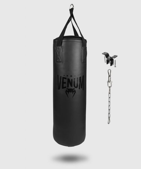 Venum Origins Punching Bag - Black/Black (ceiling mount included)