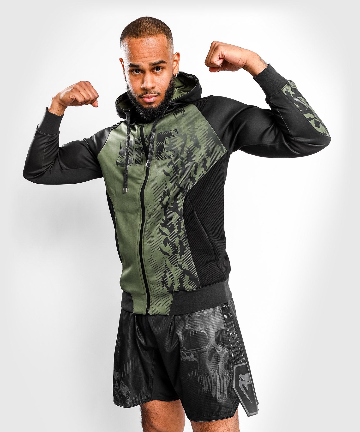 Sweatshirt Zippé Homme UFC Venum Authentic Fight Week - Kaki