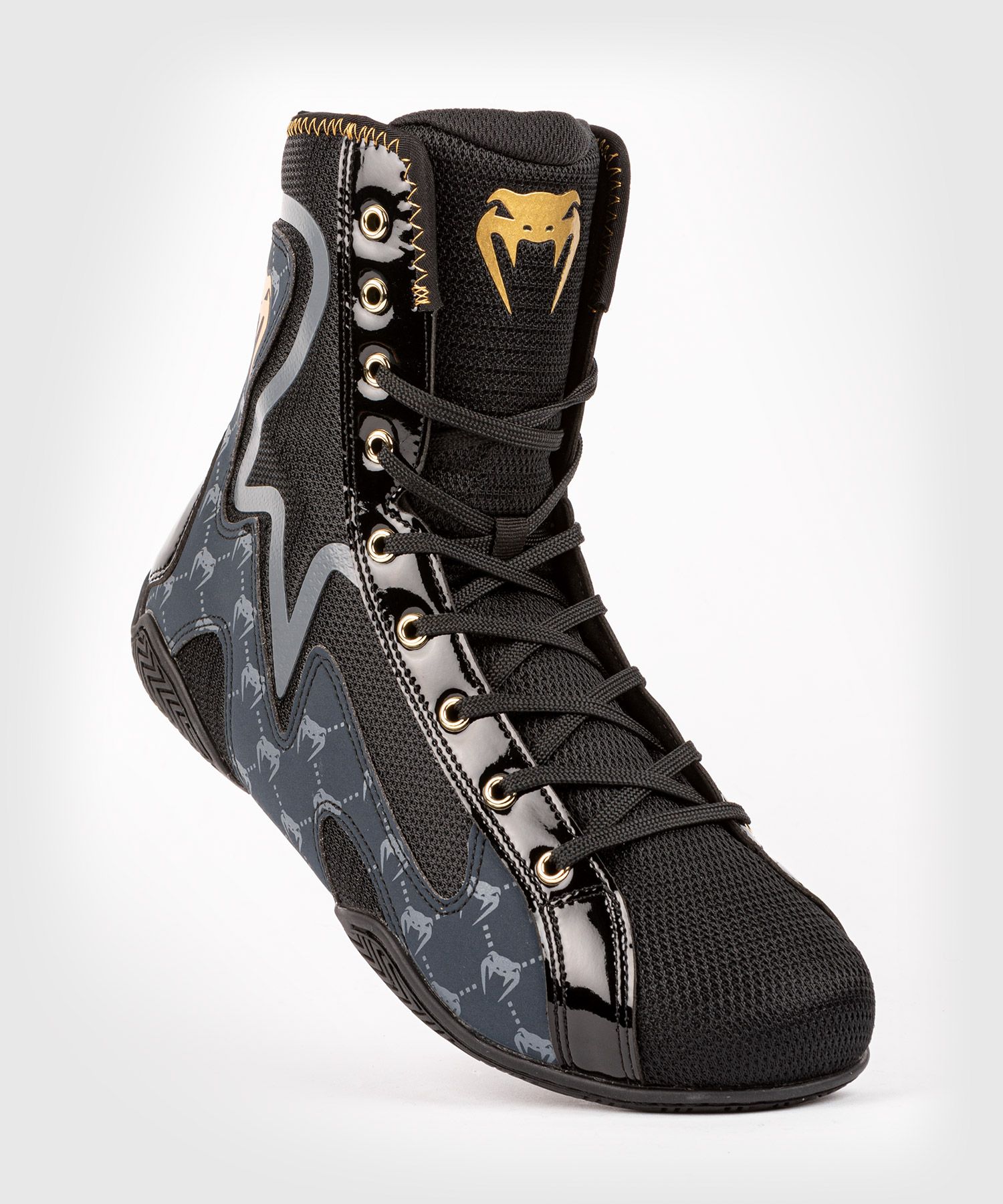 Venum Elite Evo Monogram Boxing Shoes – Black/Navy Blue