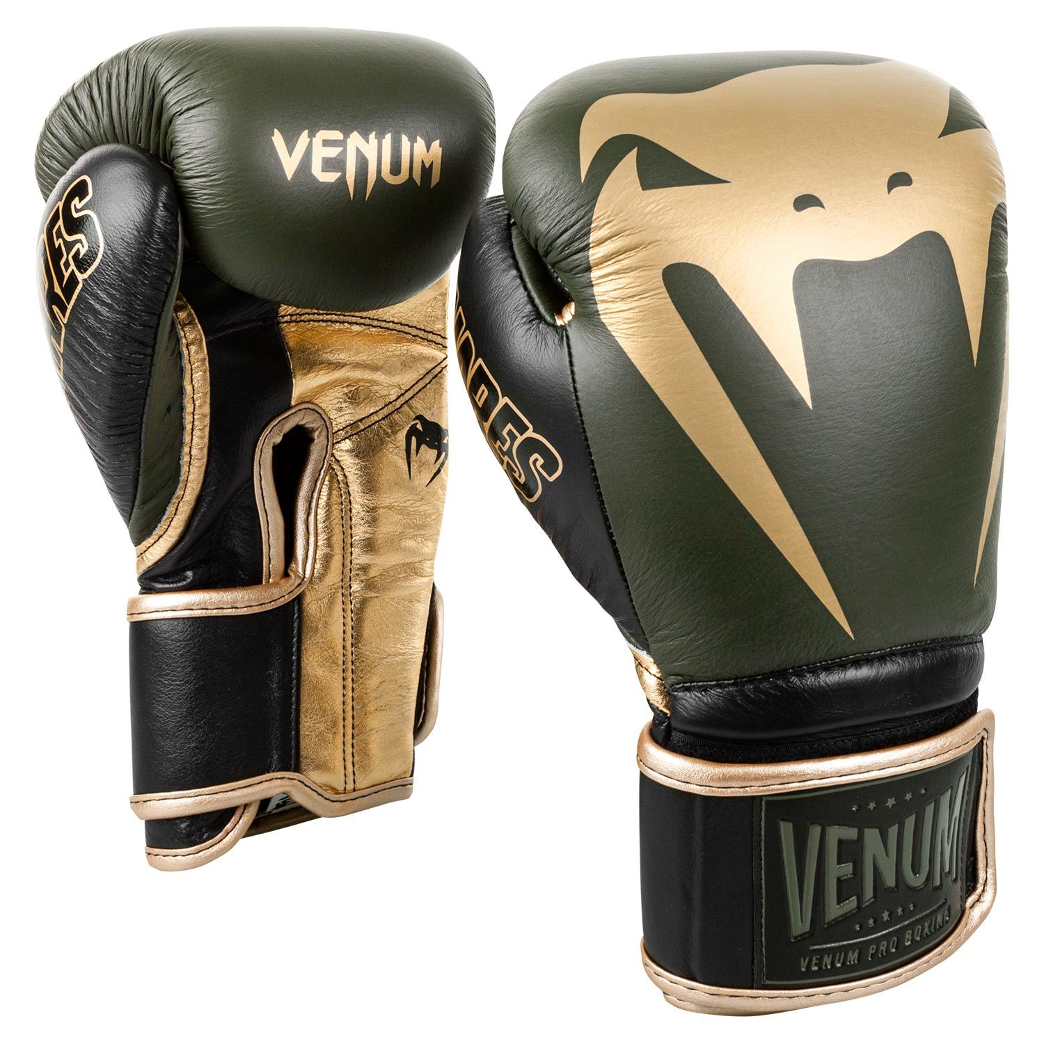 Venum Giant 2.0 Pro bokshandschoenen Linares-editie - met klittenband - kaki/zwart/goud