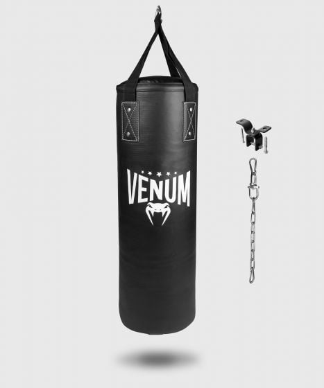 Venum Origins Punching Bag - Black/White (ceiling mount included)