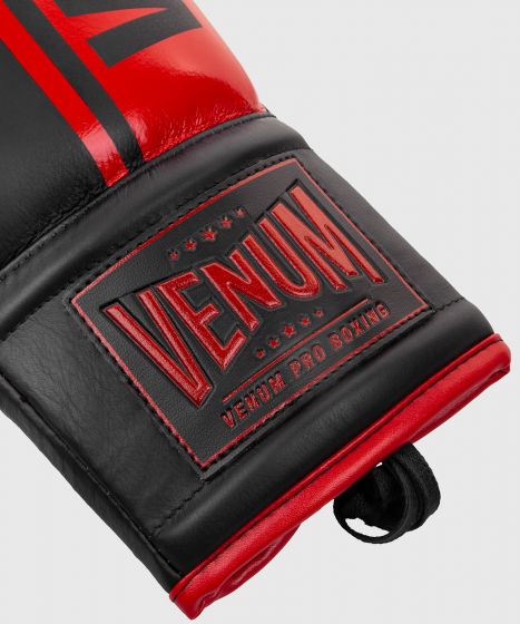Gants de boxe pro Venum Shield - Avec Lacets - Noir/Rouge