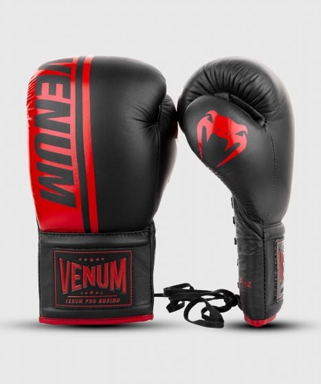 Gants de Boxe Pro Venum Shield - Avec Lacets - Noir/Rouge
