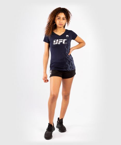 Camiseta De Algodón Manga Corta Para Mujer UFC Venum Authentic Fight Week - Azul Marino
