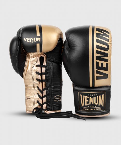 Gants de boxe pro Venum Shield - Avec Lacets - Noir/Or