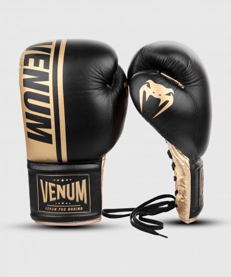 Gants de boxe pro Venum Shield - Avec Lacets - Noir/Or