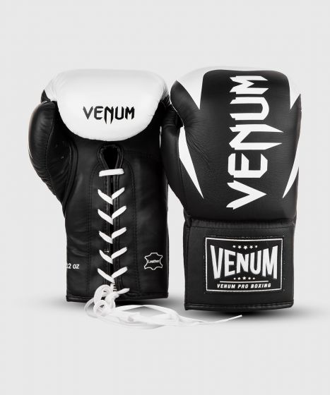 Gants de boxe Pro Venum Hammer - Avec Lacets - Noir/Blanc
