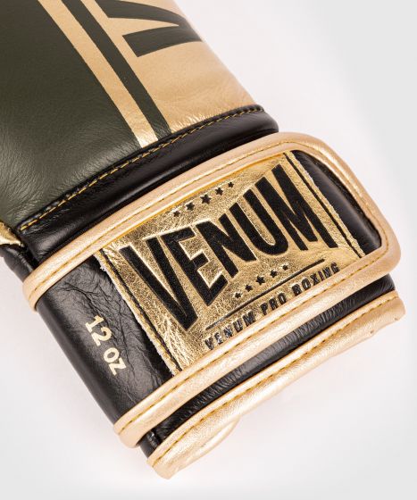 Venum Shield professionelle Boxhandschuhe - Klettverschluss - Khaki/Gold