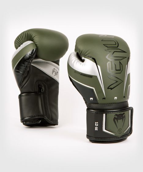 Venum Elite Evo Boxing Gloves - Khaki/Silver