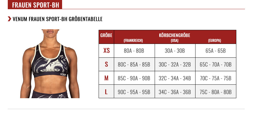 venum women sports bras size chart