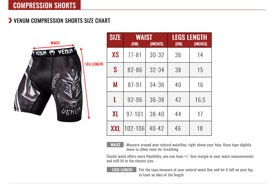 venum compression shorts size chart