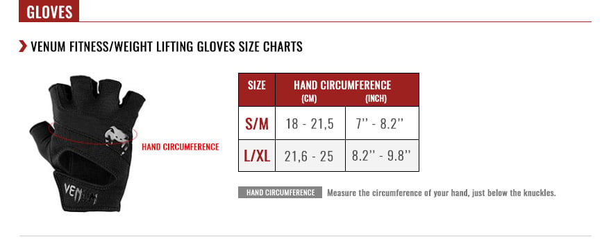 venum weight lifting gloves size chart